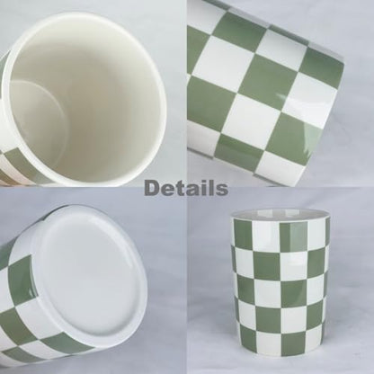 Checkered Utensil Holder, 4.13''x5.71" Utensils Ca... (Sage Green | Ceramic)