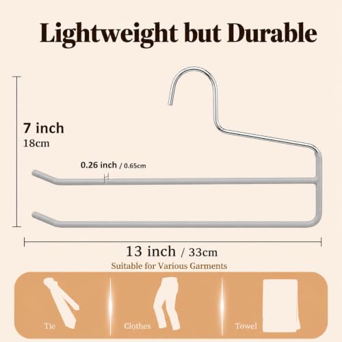 Pants Hangers for Closet, Open Ended 2 Tier Hanger with Space Saving Dual Layer Design, Non Slip PVC Coated Metal Construction, Closet Storage Solution for Pants, 10 Pack, Gray