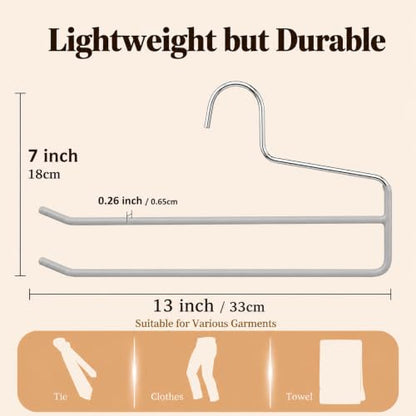 Pants Hangers for Closet, Open Ended 2 Tier Hanger with Space Saving Dual Layer Design, Non Slip PVC Coated Metal Construction, Closet Storage Solution for Pants, 10 Pack, Gray