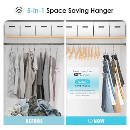 Skirt Hangers with Clips 5 Tier Pants Hangers Space Saving 2 Pack | Rustproof Metal Hangers, Multi Shorts Hanger with Adjustable Clips, Closet Organizer and Storage for Jeans Leggings Shorts
