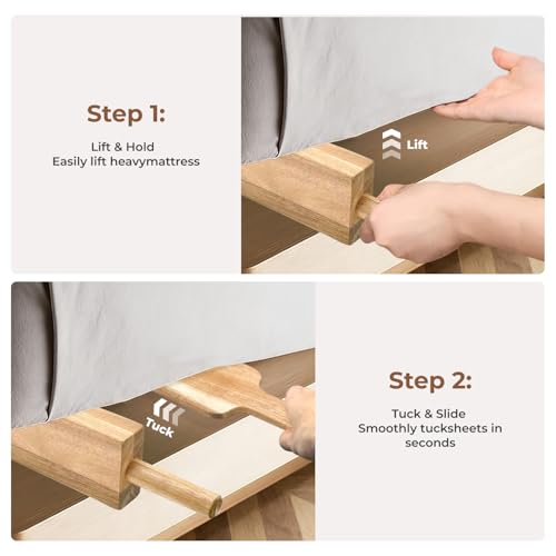 DR.OXXIER 2-Piece Acacia Wood Mattress Lifter and Bed Maker Set for Seniors | Solid acacia wood, ergonomic grip, lever-action lift for tucking sheets. Ideal for seniors, caregivers, reduces back pain