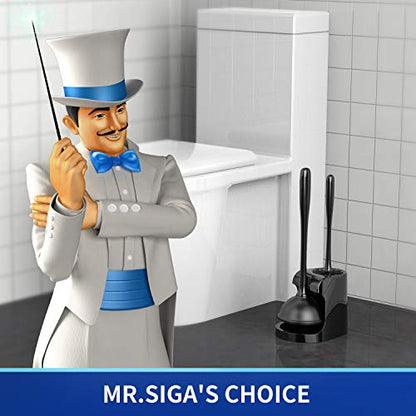 MR.SIGA Toilet Plunger and Brush Combo for Toilet Cleaning, Black, 2 Set | Heavy duty toilet brush and plunger set, toilet bowl brush and plunger with holder