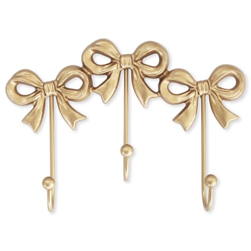 Small Gold Bow Wall Hook,Gold Cast Iron Hook,Size:8.27x5.59 inches | Wall Mounted,Gold Cast Iron,For Coats,Bath Towels,Room Decor,Bathroom,cute coquette decor,Office