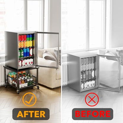 SpaceAid Mini Fridge Stand with Storage, 19.7" W x 19.7" D Heavy Duty Mobile Refrigerator Shelf Stand Table with Wheels, Fridge Cart Organizer with Drawer Basket for Home Dorm Office (Black)