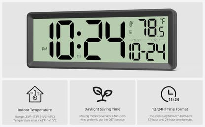 14” Large Digital Wall Clock Battery-Operated with Temperature, Date, DST | Big Digital Clock for kitchen, farmhouse, bedroom, bathroom, classroom, office, living room - Modern, Silent, Easy-to-Read