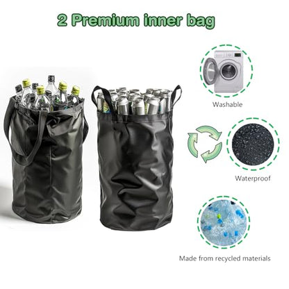 Recycling Bin for Kitchen Indoor Home, Large 26 Gallon 100L Recycle Bin with Lid Removeable Reusable Inner Bag Bottle Can Glass Waste Plastice Stickers,Black