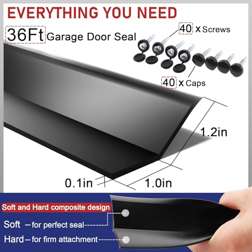 Garage Door Seal Top and Sides - 36 Ft Garage Door Weather Stripping Side Seal, Heavy Duty Weatherproof TPE, Insulates, Prevents Drafts, Easy Installation for Homeowners and DIYers