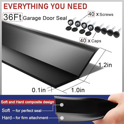 Garage Door Seal Top and Sides - 36 Ft Garage Door Weather Stripping Side Seal, Heavy Duty Weatherproof TPE, Insulates, Prevents Drafts, Easy Installation for Homeowners and DIYers