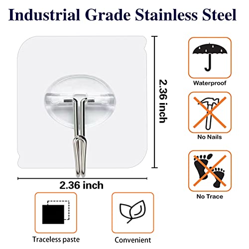 150 Pack Adhesive Hooks Wall Hooks 24lb(Max) Self Adhesive Hooks Heavy Duty,Transparent Reusable Adhesive Wall Hooks for Hanging for Kitchens, Bathroom, Office