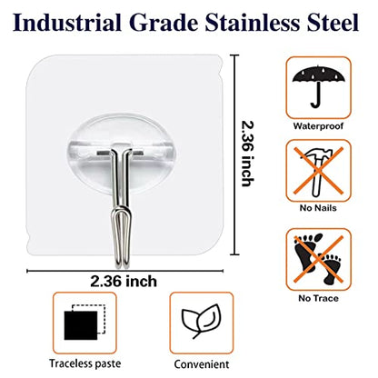 150 Pack Adhesive Hooks Wall Hooks 24lb(Max) Self Adhesive Hooks Heavy Duty,Transparent Reusable Adhesive Wall Hooks for Hanging for Kitchens, Bathroom, Office