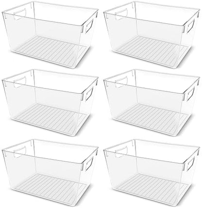 Utopia Kitchen Pantry Organizers and Storage Bins, 6 Pack, Large, Clear | Storage Bins for Pantry, Durable Freezer Organizer Bins With Handles for Organizing Fridge, Kitchen Organization