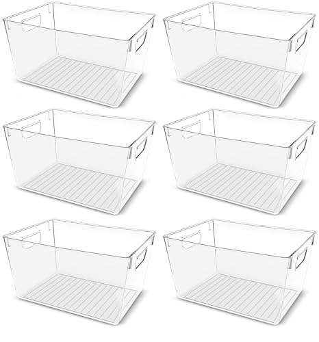 Utopia Kitchen Pantry Organizers and Storage Bins, 6 Pack, Large, Clear | Storage Bins for Pantry, Durable Freezer Organizer Bins With Handles for Organizing Fridge, Kitchen Organization