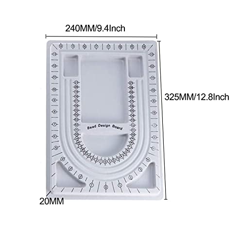 4-Pack Necklace Measurement Bead Board Jewelry Bracelet Making Trays | Gray Flocking Bead Design Board Metered Bead Plate Bulk for Jewelry Necklace Making Supplies