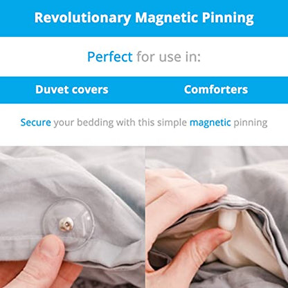 DuvetComforter Strong Magnetic Fasteners with Key (Comforter GripsDuvet Cover ClipsMagnetic Duvet ClipDuvet Donuts (1 Set or 4 - Enough for 1 Bed)), Clear