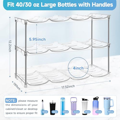 Larger Water Bottle Organizer for Stanley 40 oz Tumbler, Tumbler Organizer | Stackable Water Bottle Holder Rack for Cabinet, Kitchen Storage Organizer for for Stanley Cup Accessories, Tumbler Storage