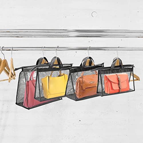 Peohud 12 Pack Dust Bags for Handbags, Clear Handbag Storage Organizer for Closet, Purse Protector Storage Bag with Zipper and Handle, Hanging Dust Cover Bag for Handbag
