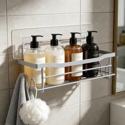 Shower Caddy Shelves Organizer Rack, Single Pack Silver Stainless Steel Shower Caddy,No Drilling Wall Mounted Adhesive Shower Shelf for Inside Shower, Paint Nickel