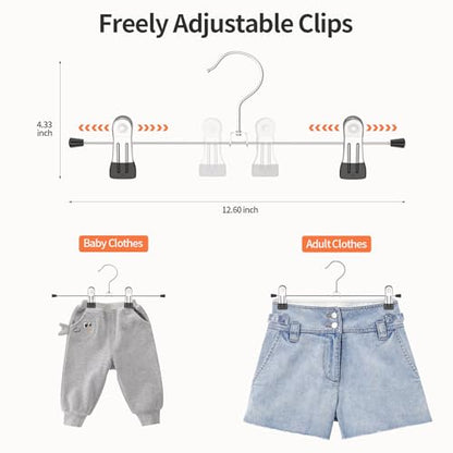 Pants Hangers with Clips Skirt Hangers for Women 50Pack | Metal Adjustable Trouser Hangers for Jeans Shorts Dress Clothes Hangers Space Saving Black