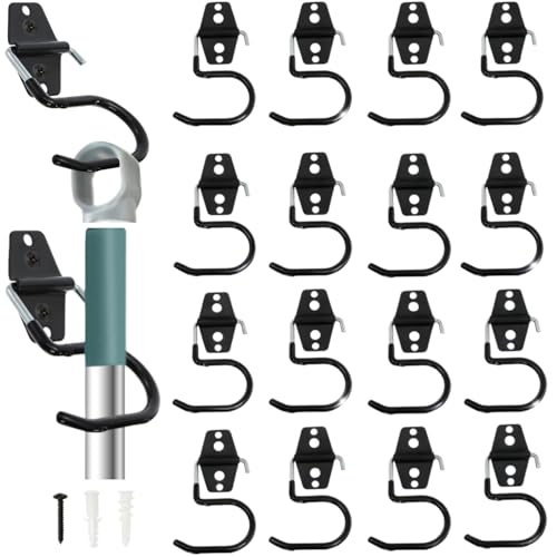 Tlence 16 Pack Metal Broom Hooks, Heavy Duty Garage Holder Wall Mount, S Type Anti-Slip Mop Rack, Cleaning Tools Holder Storage Organizer Hanger for Shovel Rakes Shed Garden Lawn Yard