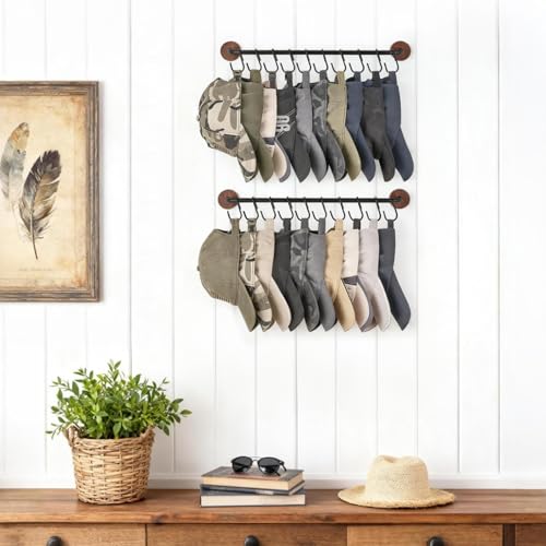 Mkono Hat Organizer, Metal Hat Rack for Wall Storage with 20 Hooks Set of 2 | Hanger for 20 Caps, Adjustable Hooks Design, Holder Baseball Caps Scarves Coats Belts, Closet Door Bedroom Entryroom Laundry