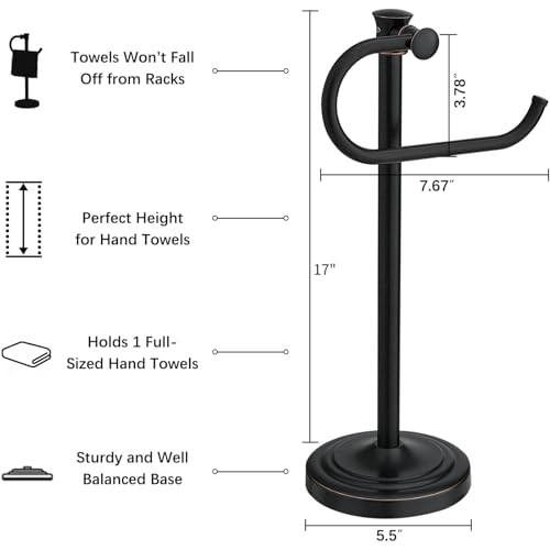 17 Inch Oil Rubbed Bronze Stand Towel Bar Hanger Hand Towel Bar Bathroom Vanity Countertop Towel Holder Free Standing Stainless Steel Towel Ring Hardware Accessories Towel Rack