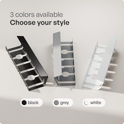 PAMO Cable Management Under Desk, Set of 2 - White | Includes 10 x cable holders, cable clips & screws, easy installation - made of high quality powder coated steel.