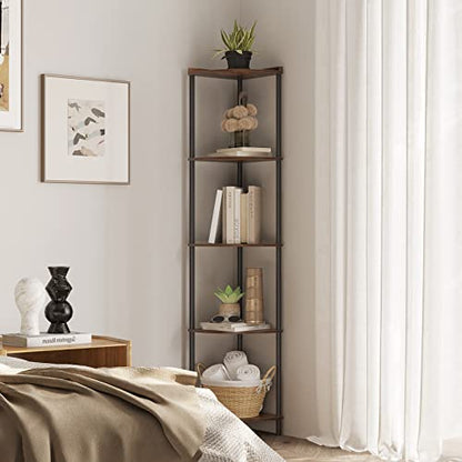 SUNMORY 5 Tier Corner Shelf, 65" Tall Corner Shelves for Living Room Decor | Wall Corner Bookshelf, Industrial Display Shelf, Multi Unit Organizer, Narrow Plant Stand for Bedroom Bathroom Small Space