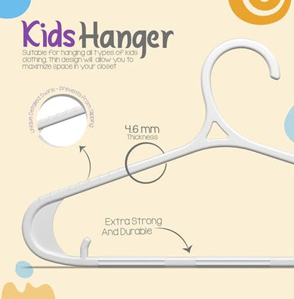 Utopia Home Kids Hangers 60 Pack – 11 Inch Non-Slip Baby Hangers White | Non-slip shoulder grooves | Strap hooks | Pants bar | Ideal for children's & infant clothes