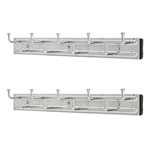Rev-A-Shelf BRC-14CR 14-Inch Wall Mounted Pullout Closet Belt and Scarf Organization Rack Accessories Holder Hanger with 9 Hooks, Chrome (2 Pack)