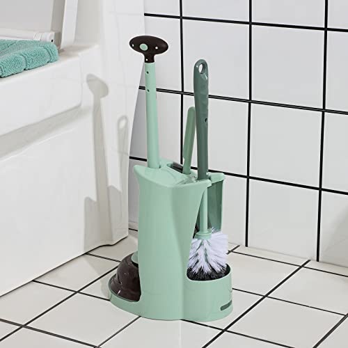 Toilet Brush and Plunger Set,Green 3 in 1 Bathroom... (Green | Plastic)