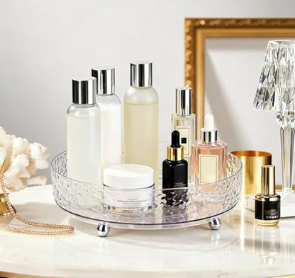 Dezzer 360° Rotating Makeup Organizer, 11" Clear Perfume Organizer Turntable Lazy Susan for Vanity, Pantry, Bathroom Counter, Cabinet, Spinning Cosmetic Storage Holder for Skincare, Perfume, Lotions