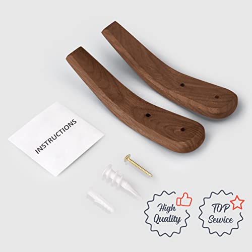 Wood Hooks Wall Mounted Minimalist Natural Real Walnut (2 Pack) | Easy Install, Hanging Towel Hat Coat Bag Cap Clothes Robe, Bathroom, Entryway, Mid Century Modern, Rustic, Boho, Decor