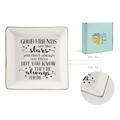 Good Friends Bestie Birthday Gifts for Women Her Ring Trinket Dish Jewelry Tray-Good Friends are Like Stars - You Don't Always See Them But You Know They're Always There, Friendship Gifts