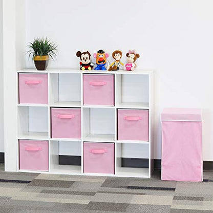 Simple Houseware 11-Inch Foldable Cube Storage Bins, Pink, 6-Pack | Lightweight & Durable Structure Fabric Cubes Organizer for Closet or Shelves