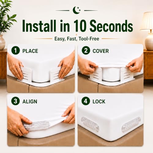 Upgraded Bed Sheet Holders for Corners, 4PCS Fitted Sheet Clips, Heavy Duty Sheet Straps, Bed Sheet Fasteners, Lock Sheet Holders Keep Sheets Firm & Tight, Fits Twin Full Queen King Mattresses