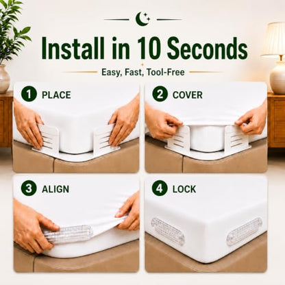 Upgraded Bed Sheet Holders for Corners, 4PCS Fitted Sheet Clips, Heavy Duty Sheet Straps, Bed Sheet Fasteners, Lock Sheet Holders Keep Sheets Firm & Tight, Fits Twin Full Queen King Mattresses