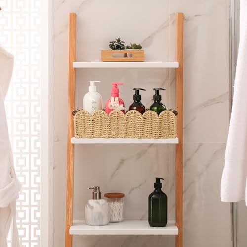 Bathroom Decor Basket for Toilet Paper Storage Baskets For Organizing | For Bedroom Living Room Kitchen Home Decor Scalloped Cute Basekt With Handle for Apartment Countertop,Beige