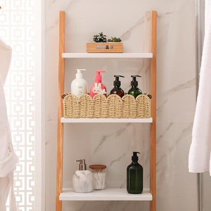 Bathroom Decor Basket for Toilet Paper Storage Baskets For Organizing | For Bedroom Living Room Kitchen Home Decor Scalloped Cute Basekt With Handle for Apartment Countertop,Beige