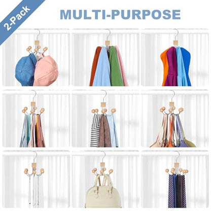 TOPIA HANGER Sweatshirt Hangers 2-Pack with 6 Wooden Balls, Purse Hanger, Scarf Hanger, Wooden Closet Hooks, Handbag Organizer, Bra Hanger, Accessory Organizers for Scarf, Tanktop, Hat, Hoodie CT82N