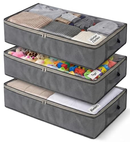 SmartCube Underbed Storage Bag 3 Large Under-the-B... (3 Count | Grey | Fabric,Plastic)