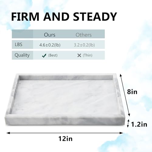 Real Natural Marble Tray for Bathroom, Vanity, Kitchen Counter & Desktop | Rectangle Genuine Stone Marble for Home Decor - Ideal for Jewelry, Cosmetics, Candles, Lotion & Perfume Display