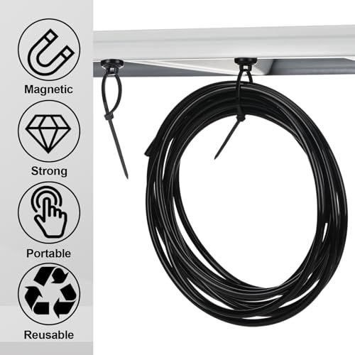 Leinuosen 30 Set Magnetic Zip Tie Mount and Nylon Cable Ties, 19 mm Multipurpose Wire Cable Holder Mount Wire Clips Management Electrical Organization Supplies (Black)