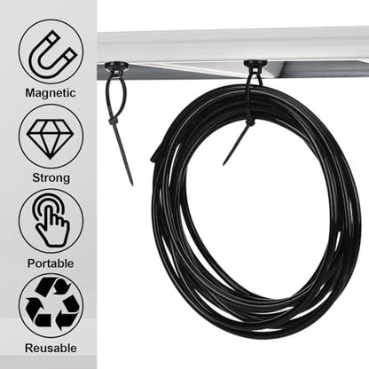Leinuosen 30 Set Magnetic Zip Tie Mount and Nylon Cable Ties, 19 mm Multipurpose Wire Cable Holder Mount Wire Clips Management Electrical Organization Supplies (Black)