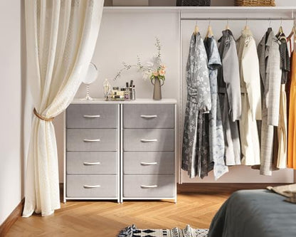AODK Small Dresser for Bedroom with 4 Storage Drawers, Light Grey | Dressers Chest of Drawers Fabric Dresser with Sturdy Steel Frame, Dressers for Closet with Wood Top