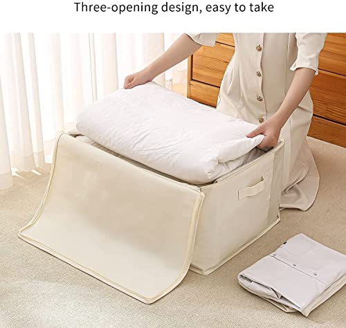 3 Pack Canvas Comforter Storage Bags for Clothes & King Comforters, Natural | 70L Capacity, Dual Zippers, Three Reinforced Handles, Foldable Canvas Design for Comforters, Blankets and Seasonal Clothing