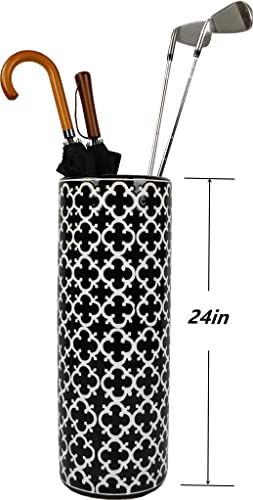 24''H Porcelain Ceramic Umbrella Stand Umbrella Holder | Modern Style Umbrella Bucket Floor Vase for Storaging Canes Walking Sticks for Entryway Indoor 24‘’High Black&White