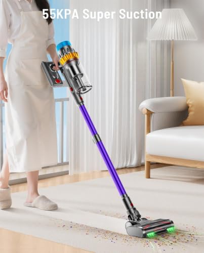 Cordless Vacuum Cleaner, 650W 55KPA 75Min Powerful Vacuum Cleaners for Home, Self-Standing Stick Vacuum Cordless Rechargeable/ Anti-Tangle/OLED Screen/1.8L Cup for Home Pet Hair/Carpet/Hardwood Floor