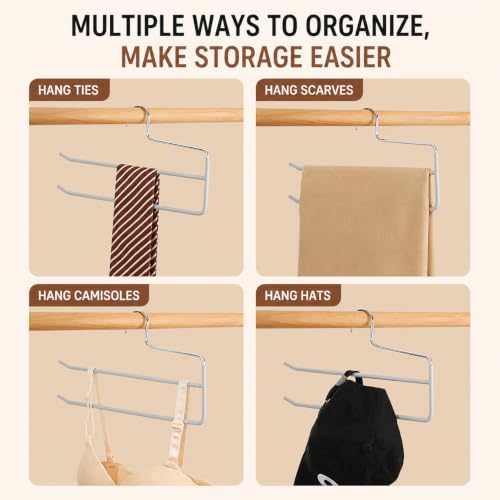 Pants Hangers for Closet, Open Ended 2 Tier Hanger with Space Saving Dual Layer Design, Non Slip PVC Coated Metal Construction, Closet Storage Solution for Pants, 10 Pack, Gray
