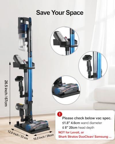 Cordless Vacuum Stand, Height-Adjustable Stick Vacuum Standing Dock Station, 7 Accessory Holders Attachments Organizer and Storage Box (Max. 1.8" Vac Wand)