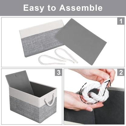 Storage Bins 3-Pack, Foldable Storage Baskets for Organizing Toys, Books, Shelves, Closet, Large Storage Box with Rope Handles, Sturdy Organizer Bins, White & Grey